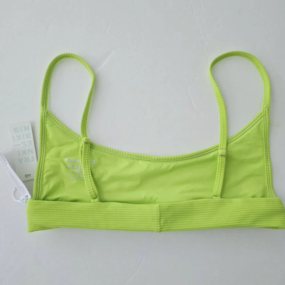 NEW Frankie’s‎ Bikinis - Size L Gavin Ribbed  Swim Bikini Top In Slime Neon